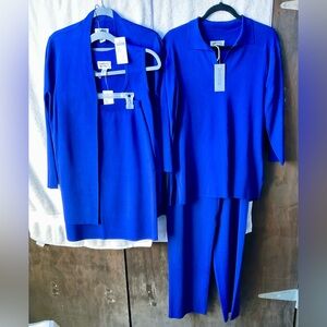 Chico's Caviar Blue 5 Piece Pantsuit Set with Short & Long Sleeves With Skirt